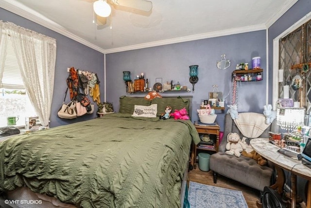 8316 Howe Rd, Wonder Lake, IL 60097 - bedroom featuring wood finished floors, crown molding, and a ceiling fan