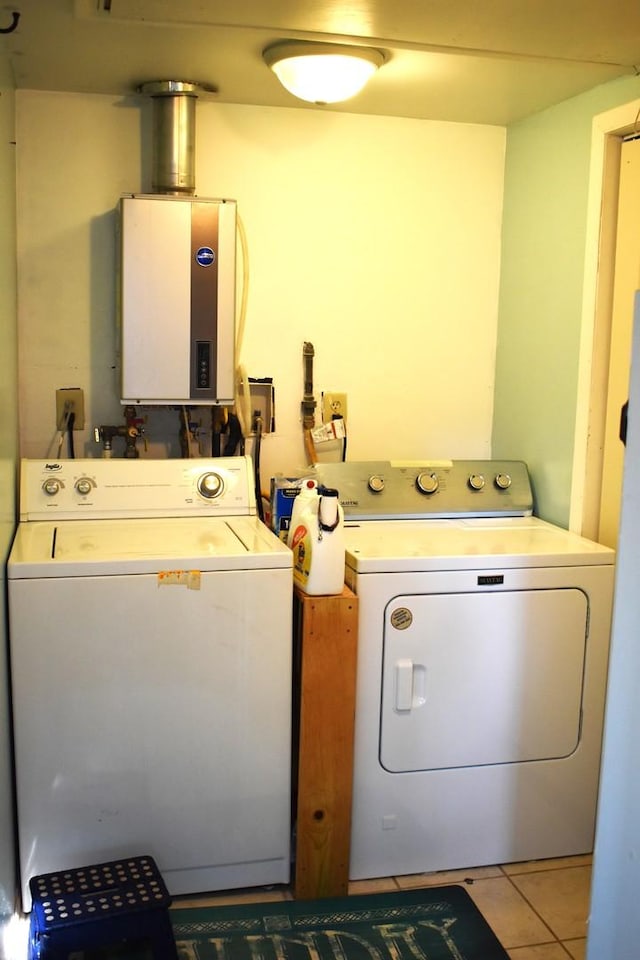 2503 Gaylord Rd, Joliet, IL 60435 - laundry room featuring separate washer and dryer, water heater, and tile patterned flooring