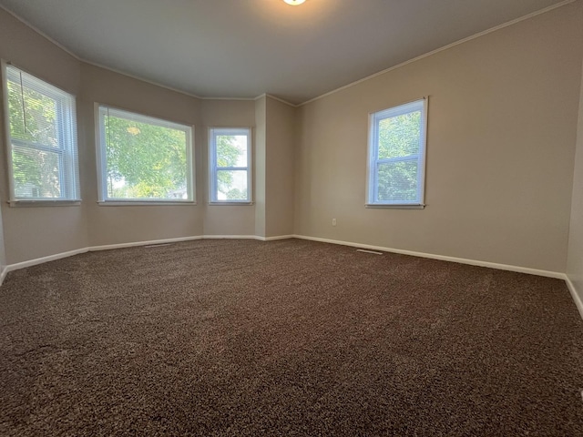205 N Chicago St, Magnolia, IL 61336 - unfurnished room featuring ornamental molding, healthy amount of natural light, and dark colored carpet