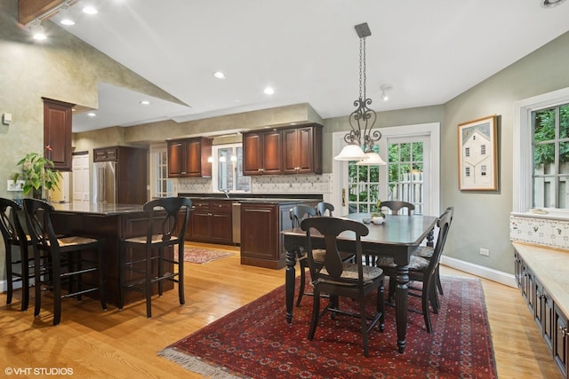 500 E Mayfair Rd, Arlington Heights, IL 60005 - dining area with vaulted ceiling, light wood-type flooring, and recessed lighting