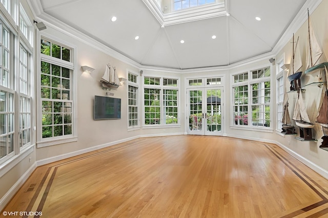 500 E Mayfair Rd, Arlington Heights, IL 60005 - unfurnished living room featuring light wood-type flooring, crown molding, lofted ceiling, and recessed lighting