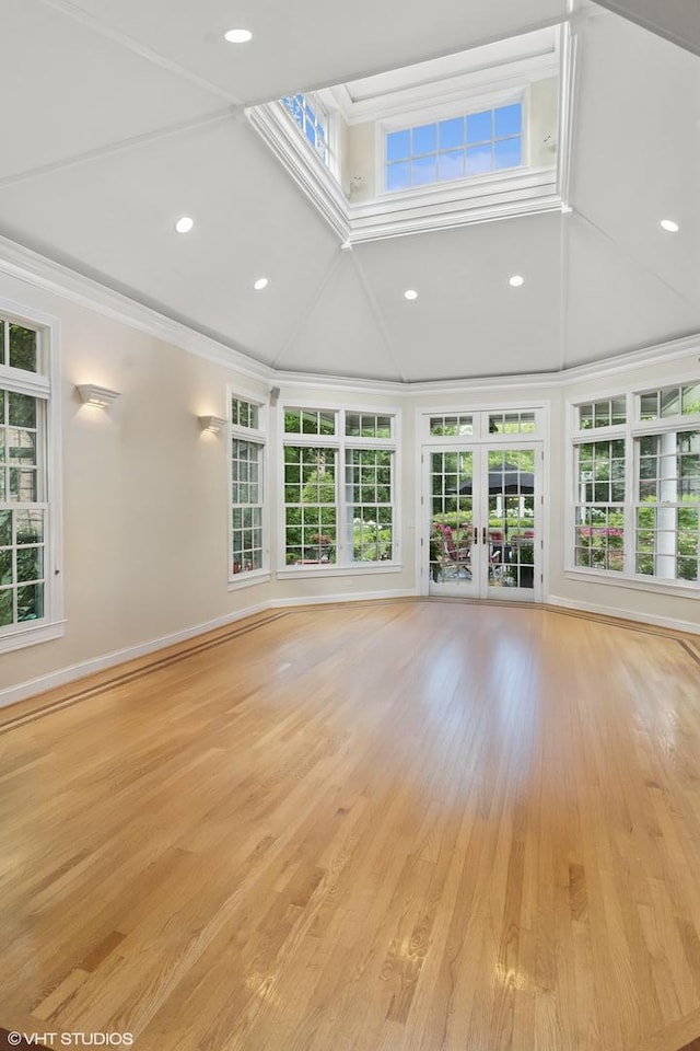 500 E Mayfair Rd, Arlington Heights, IL 60005 - unfurnished living room featuring crown molding, light wood-style flooring, recessed lighting, and french doors
