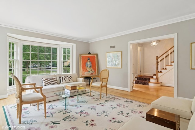 500 E Mayfair Rd, Arlington Heights, IL 60005 - living area with light wood-style flooring, crown molding, and stairs