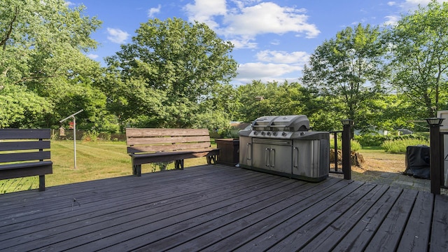 8033 S Pine St, Dixon, IL 61021 - wooden terrace featuring a grill, a lawn, and view of scattered trees