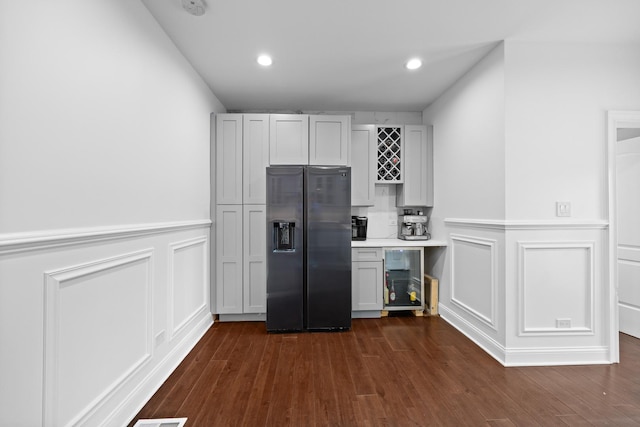 3330 E Ave, Berwyn, IL 60402 - kitchen featuring refrigerator with ice dispenser, a decorative wall, dark wood finished floors, a wainscoted wall, and beverage cooler