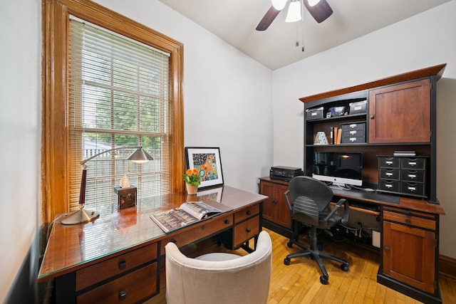 7246 N Oleander Ave, Chicago, IL 60631 - office area with light wood-style flooring and a ceiling fan