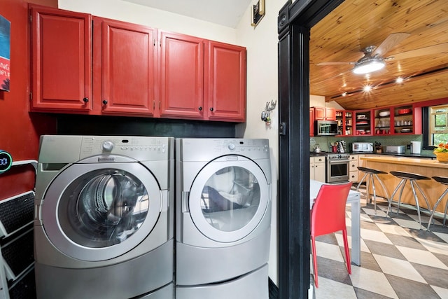 7246 N Oleander Ave, Chicago, IL 60631 - laundry room with independent washer and dryer, cabinet space, light flooring, and wooden ceiling