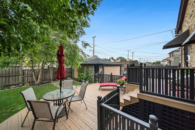 7246 N Oleander Ave, Chicago, IL 60631 - wooden terrace featuring a fenced backyard and outdoor dining space
