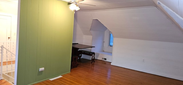 24 Mulberry St, Savanna, IL 61074 - additional living space with wood finished floors, ceiling fan, and lofted ceiling
