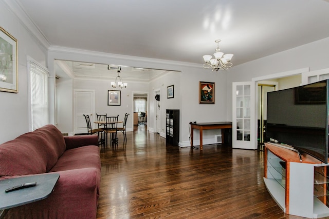 1318 N Menard Ave, Chicago, IL 60651 - living area featuring a chandelier, wood finished floors, french doors, and ornamental molding