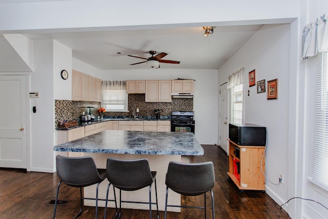 1318 N Menard Ave, Chicago, IL 60651 - kitchen with black appliances, dark wood-type flooring, dark countertops, and tasteful backsplash
