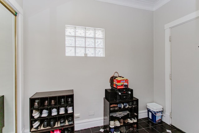 1318 N Menard Ave, Chicago, IL 60651 - interior space featuring ornamental molding and dark tile patterned floors
