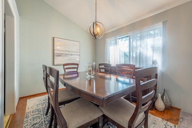 29W400 Thornwood Ln, Warrenville, IL 60555 - dining space featuring a chandelier and lofted ceiling