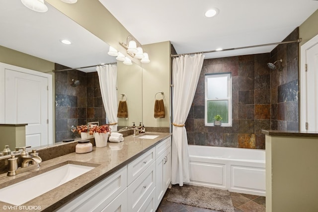 3109 N Oketo Ave, Chicago, IL 60707 - full bath featuring double vanity, shower / bath combination with curtain, and recessed lighting