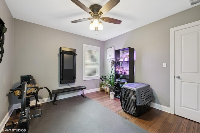 3109 N Oketo Ave, Chicago, IL 60707 - workout room with wood finished floors and a ceiling fan