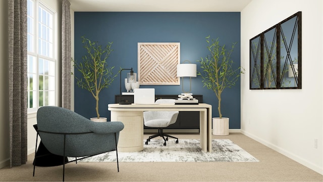 14919 S Dyer Ln, Plainfield, IL 60544 - carpeted home office with an accent wall and healthy amount of natural light