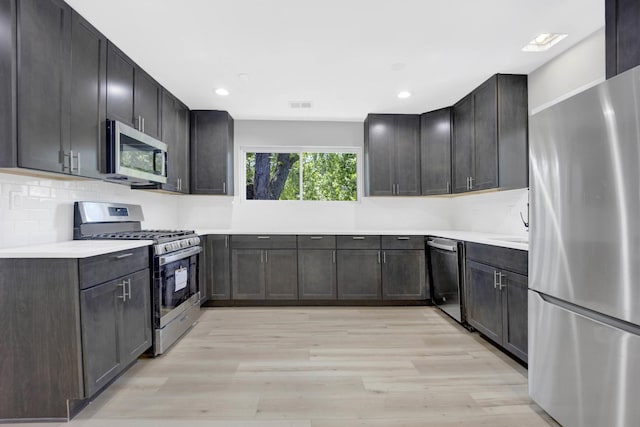 27W180 Cooley Ave, Winfield, IL 60190 - kitchen featuring appliances with stainless steel finishes, light wood finished floors, decorative backsplash, light countertops, and recessed lighting