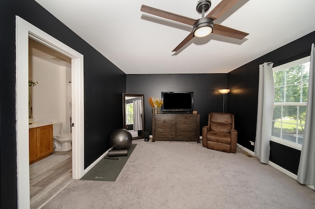 610 N Red Deer Rd, Round Lake, IL 60073 - exercise room with a ceiling fan and light colored carpet