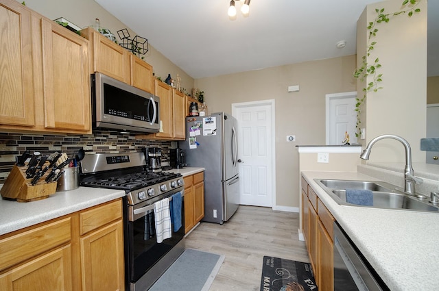 610 N Red Deer Rd, Round Lake, IL 60073 - kitchen with appliances with stainless steel finishes, light countertops, backsplash, and light wood-style floors