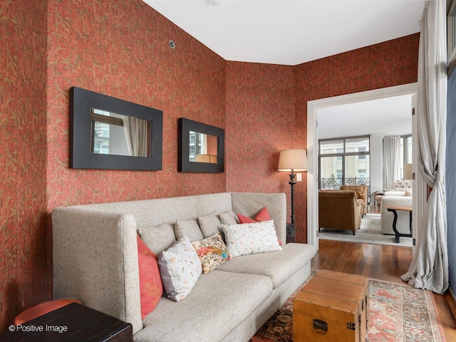 21 E Huron St Unit 1106, Chicago, IL 60611 - living room with wood finished floors and wallpapered walls