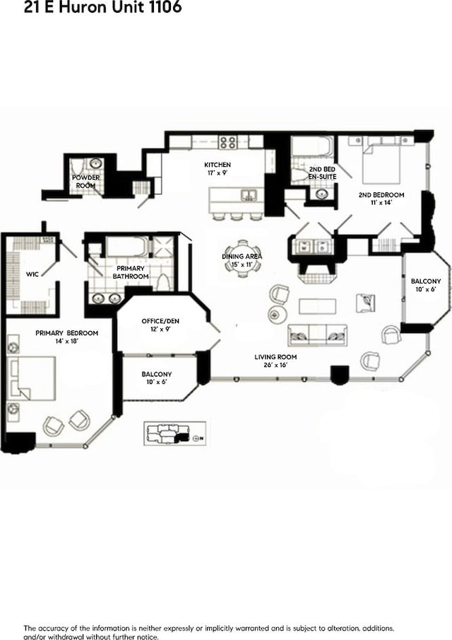 21 E Huron St Unit 1106, Chicago, IL 60611 - view of floor plan / room layout