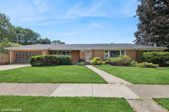 1 E Milburn Ave, Mount Prospect, IL 60056 - ranch-style house featuring brick siding, a garage, concrete driveway, and a chimney