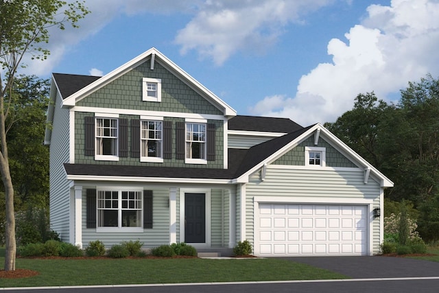 458 Bower Ln, Oswego, IL 60543 - view of front of house with driveway, a front yard, a garage, and roof with shingles