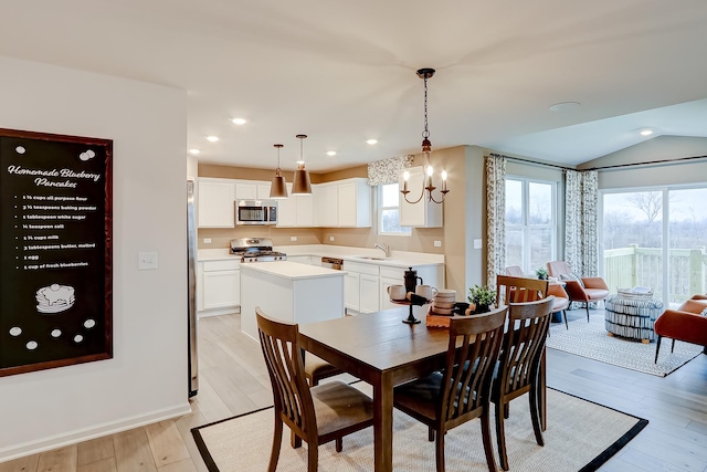 458 Bower Ln, Oswego, IL 60543 - dining area with light wood-type flooring, recessed lighting, and lofted ceiling