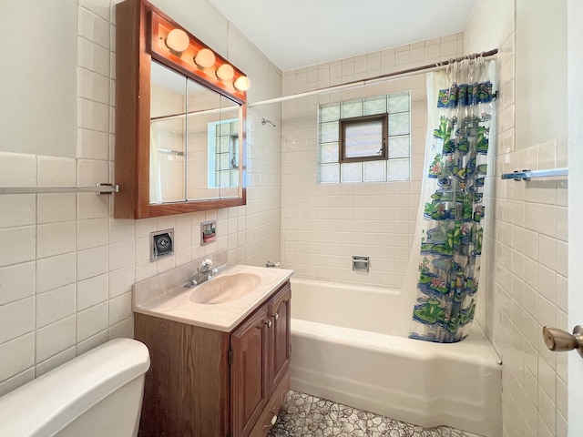 17225 Laflin Ave, East Hazel Crest, IL 60429 - bathroom with tile walls, vanity, and shower / tub combo
