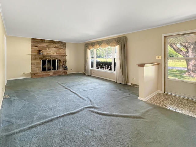 17225 Laflin Ave, East Hazel Crest, IL 60429 - unfurnished living room featuring healthy amount of natural light, a fireplace, and carpet flooring
