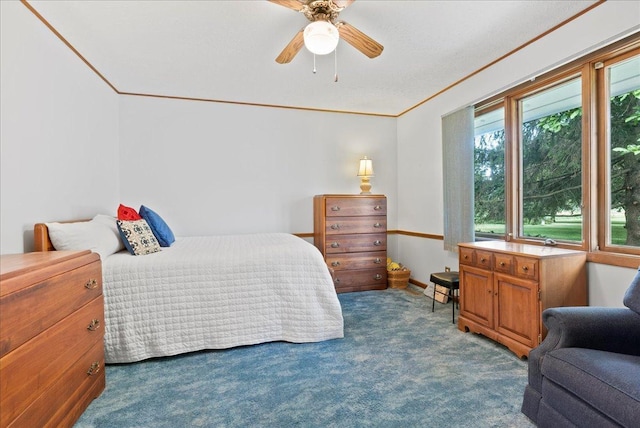25316 E 1100 N Rd, Downs, IL 61736 - bedroom featuring carpet floors, ornamental molding, and a ceiling fan