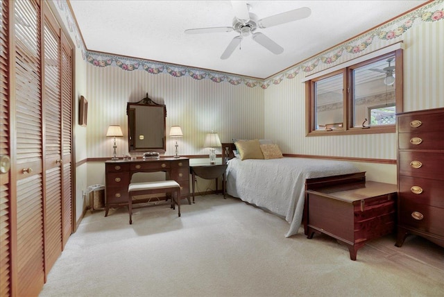 25316 E 1100 N Rd, Downs, IL 61736 - carpeted bedroom featuring wallpapered walls and a ceiling fan