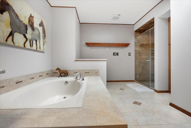 25316 E 1100 N Rd, Downs, IL 61736 - bathroom with a bath, a stall shower, and tile patterned flooring