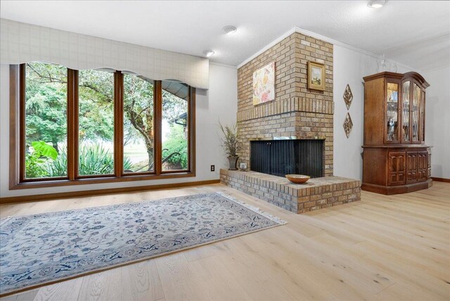 25316 E 1100 N Rd, Downs, IL 61736 - living area featuring wood finished floors, ornamental molding, and a brick fireplace