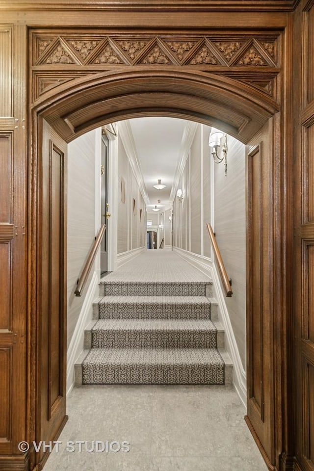 3800 N Lake Shore Dr Unit 1B, Chicago, IL 60613 - stairway with arched walkways and crown molding