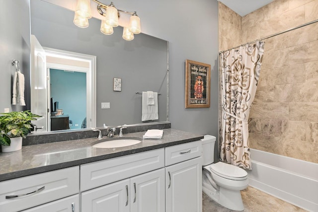 4100 Coyote Lakes Cir, Lake In The Hills, IL 60156 - bathroom featuring vanity, shower / tub combo with curtain, tile patterned flooring, and a chandelier