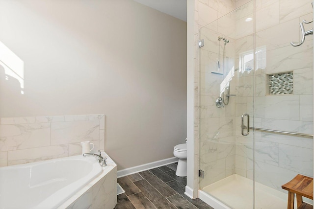 4100 Coyote Lakes Cir, Lake In The Hills, IL 60156 - full bathroom featuring a bath, a shower stall, and wood finished floors