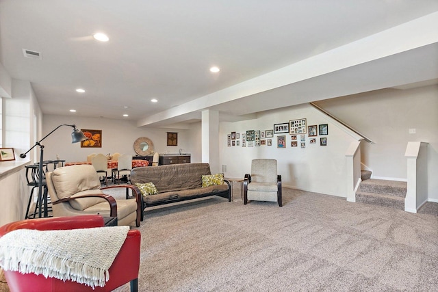 4100 Coyote Lakes Cir, Lake In The Hills, IL 60156 - living room featuring carpet, recessed lighting, and stairs