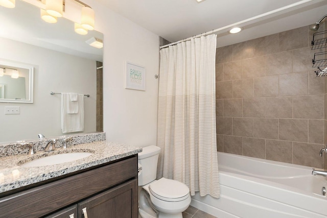 4100 Coyote Lakes Cir, Lake In The Hills, IL 60156 - bathroom featuring vanity, shower / bath combo with shower curtain, and tile patterned flooring