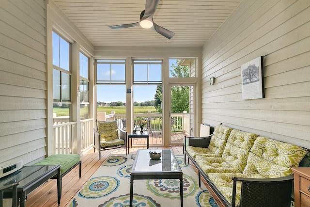 4100 Coyote Lakes Cir, Lake In The Hills, IL 60156 - sunroom / solarium featuring an outdoor living space and ceiling fan