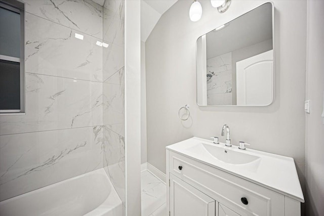 10188 S Winston Ave, Chicago, IL 60643 - full bathroom with marble finish floors, vanity, and shower / tub combination