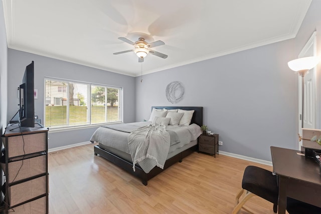 931 Mesa Dr, Elgin, IL 60123 - bedroom with light wood-type flooring, an office area, ornamental molding, and a ceiling fan
