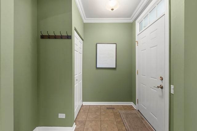931 Mesa Dr, Elgin, IL 60123 - doorway to outside with ornamental molding and tile patterned flooring