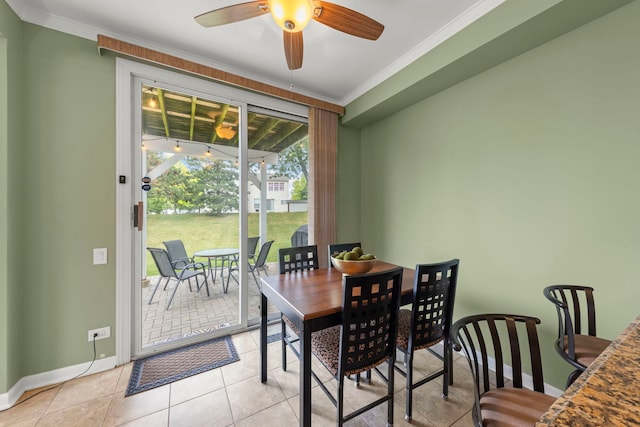 931 Mesa Dr, Elgin, IL 60123 - dining room with ceiling fan, ornamental molding, and light tile patterned floors