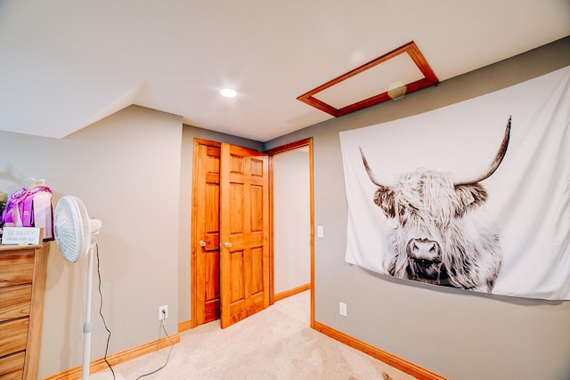 1533 E 1400 N Rd, Crescent City, IL 60928 - bedroom featuring light colored carpet, lofted ceiling, and recessed lighting