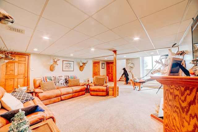 1533 E 1400 N Rd, Crescent City, IL 60928 - carpeted living area featuring recessed lighting and a drop ceiling