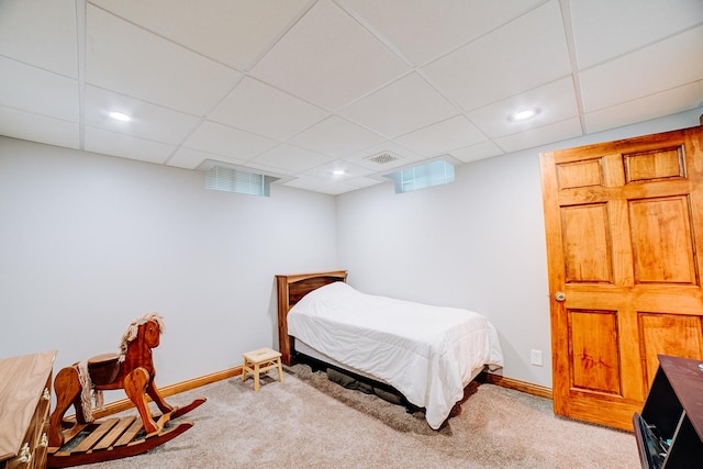 1533 E 1400 N Rd, Crescent City, IL 60928 - bedroom with light colored carpet, a paneled ceiling, and recessed lighting
