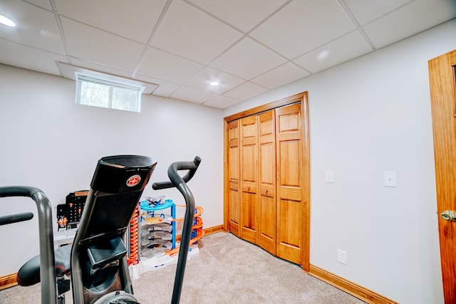 1533 E 1400 N Rd, Crescent City, IL 60928 - exercise area with carpet floors, a paneled ceiling, and recessed lighting