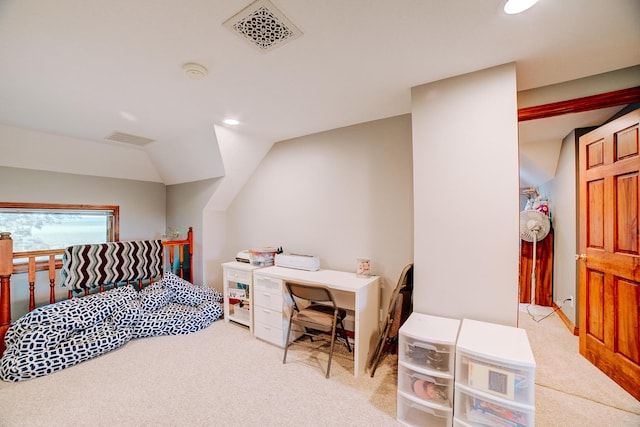 1533 E 1400 N Rd, Crescent City, IL 60928 - carpeted bedroom with lofted ceiling, recessed lighting, and an office area