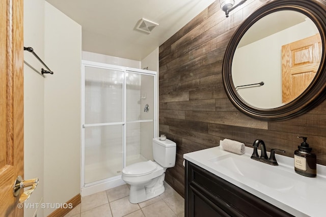 128 W Windsor Ave, Lombard, IL 60148 - full bath with wooden walls, a shower stall, vanity, and tile patterned flooring